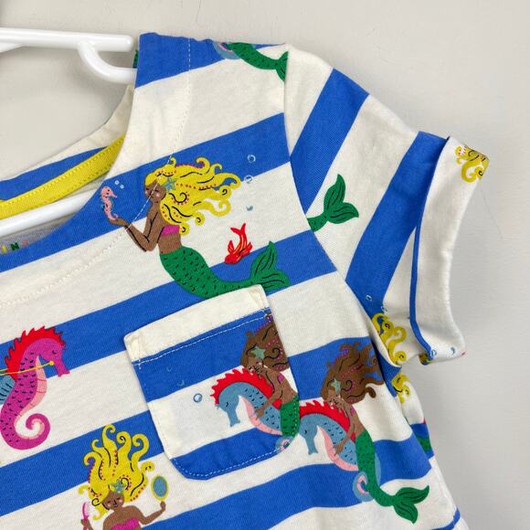 Mini Boden Short Sleeved Fun Jersey Dress Surf Blue Mermaid Stripe 7-8 - Picture 2 of 5